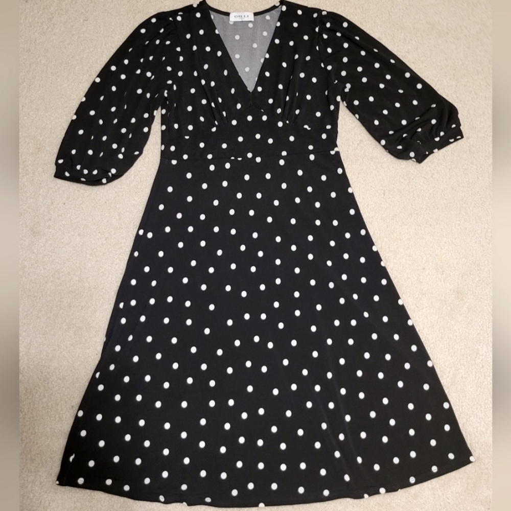 Modcloth Gilli 1940s Black and White Polka-dot Midi Dress L